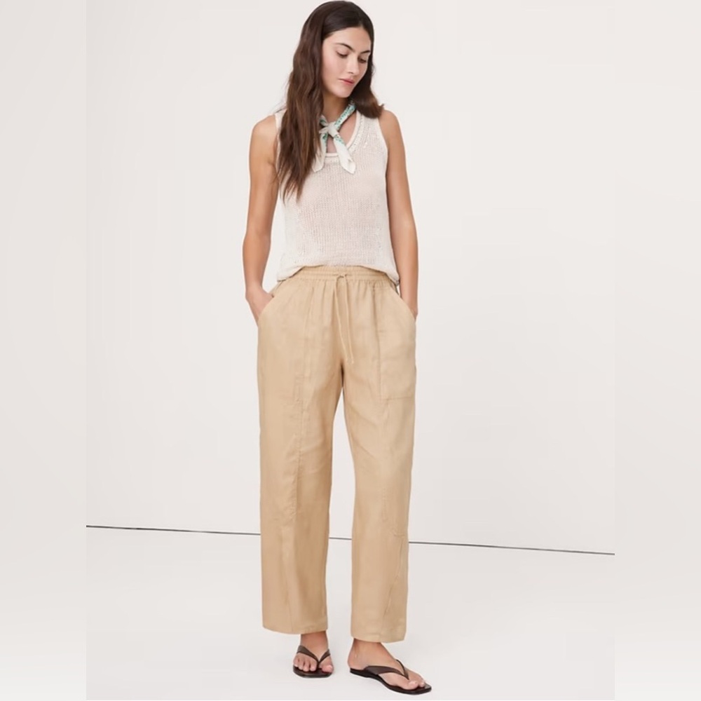NWT! Banana Republic Barrel-Leg Linen Pull-On Pant - Size Medium Tall 🖤 875433